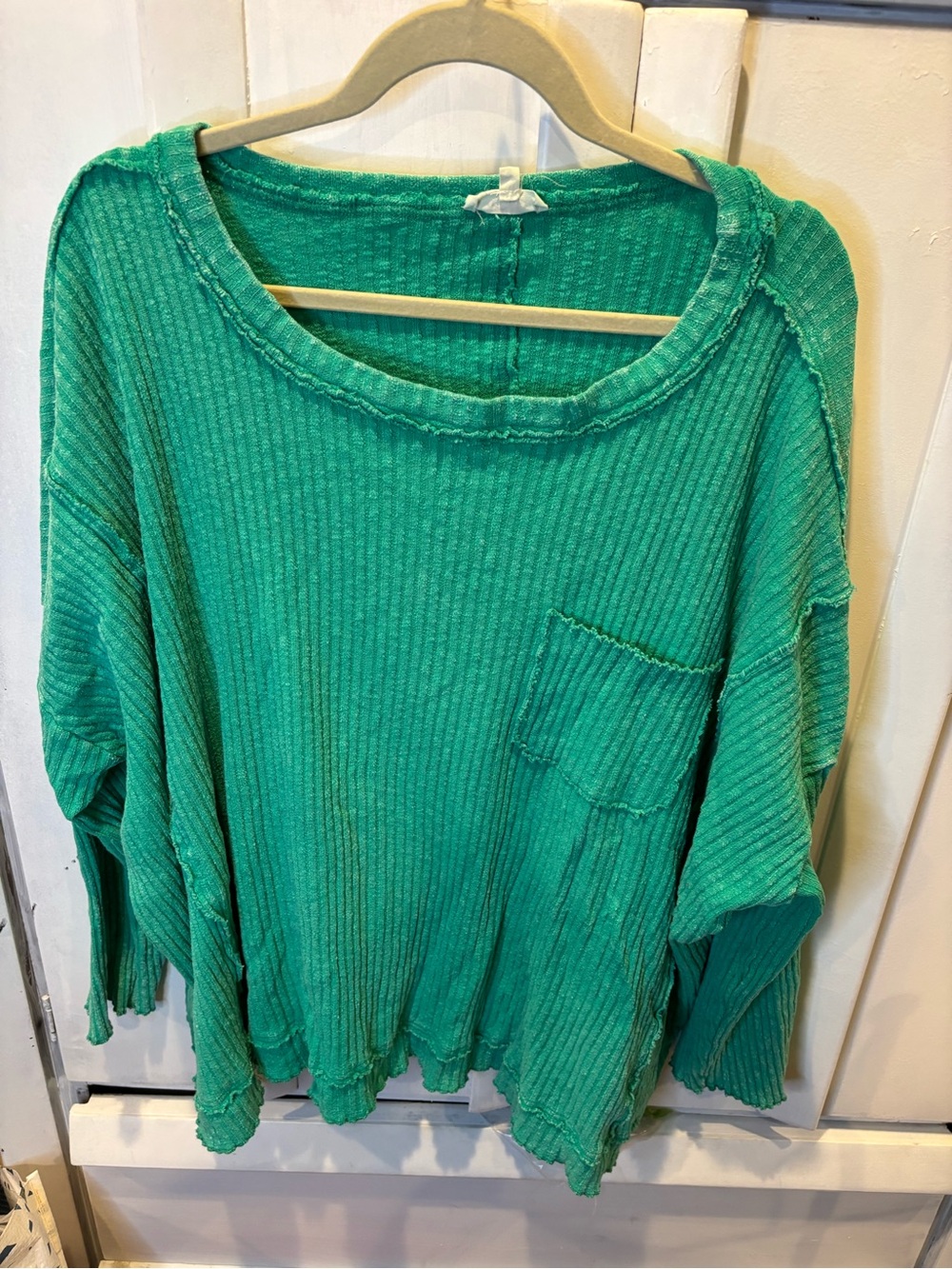 easel Washed Ribbed Long-Sleeve Top - Teal Green